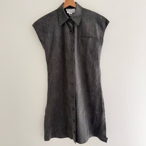 Vintage 80s Blassport Gray 100% Ultra Suede Leather Shirt Dress 10
